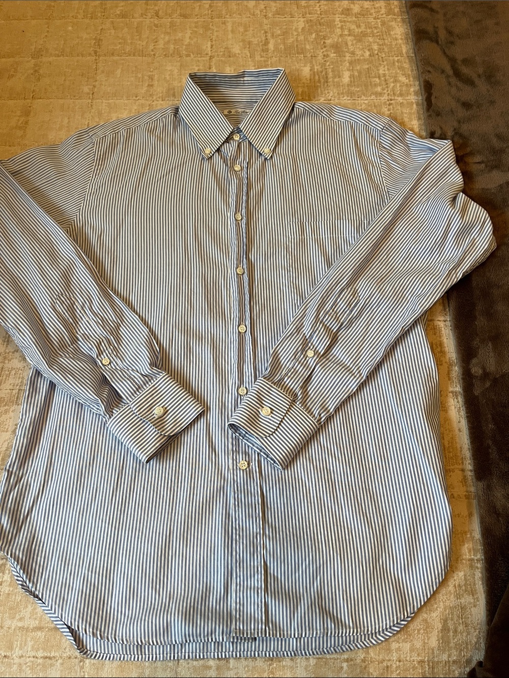 Loro Piana Men’s Blue and White Striped button down sport shirt